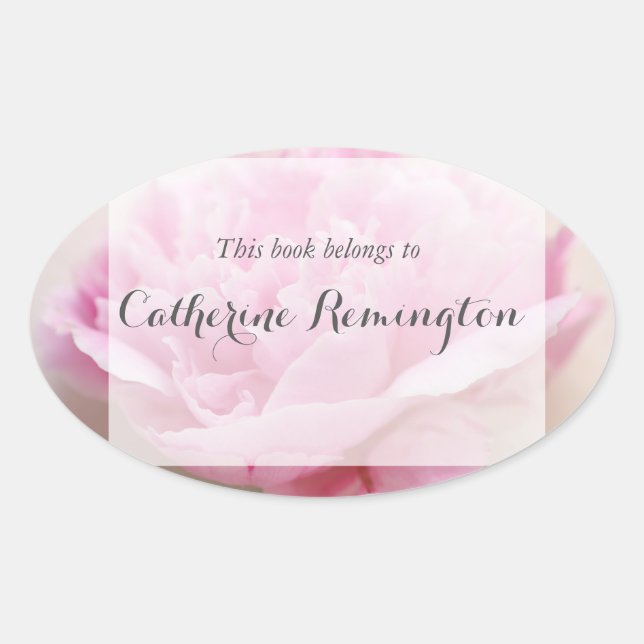Peony closeup textbox bookplate oval sticker (Front)