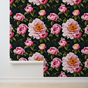 Peony country meadow flower seamless pattern wallpaper