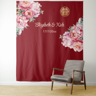 Peony Cream Chinese Wedding Welcome Tapestry