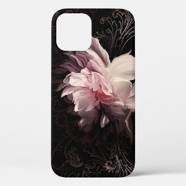 Peony Dark Wall: Painted Flower Design Case-Mate iPhone Case (Back)
