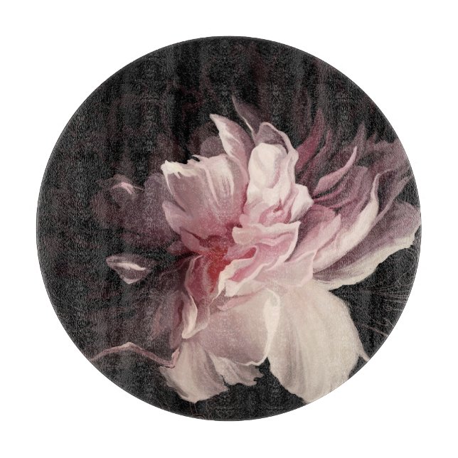 Peony Dark Wall: Painted Flower Design Cutting Board (Front)