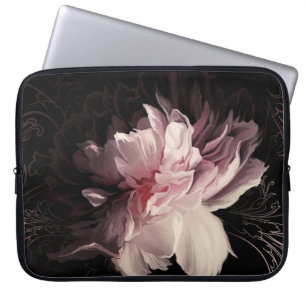 Peony Dark Wall: Painted Flower Design Laptop Sleeve