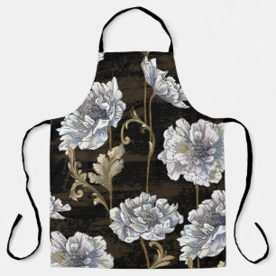 Peony Elegance: Baroque Gold Swirls Apron