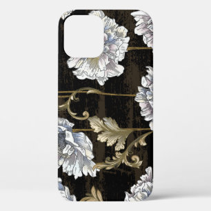 Peony Elegance: Baroque Gold Swirls iPhone 12 Case