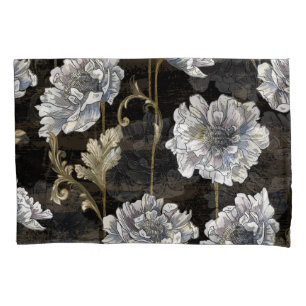 Peony Elegance: Baroque Gold Swirls Pillowcase