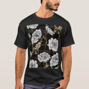 Peony Elegance: Baroque Gold Swirls T-Shirt