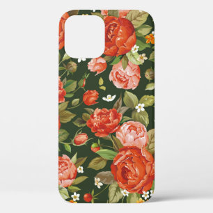 Peony Elegance: Graphic Floral Wallpaper. iPhone 12 Case