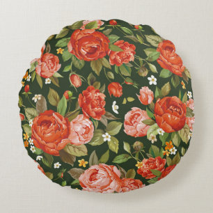 Peony Elegance: Graphic Floral Wallpaper. Round Cushion