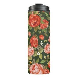 Peony Elegance: Graphic Floral Wallpaper. Thermal Tumbler