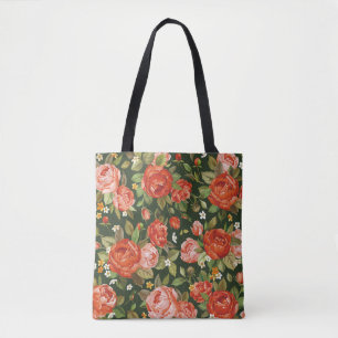 Peony Elegance: Graphic Floral Wallpaper. Tote Bag