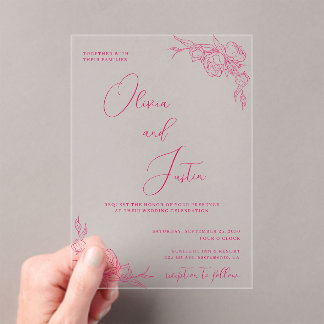 Peony Elegance Wedding Acrylic Invitations