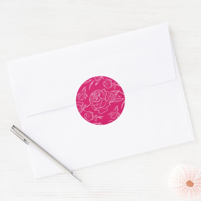 Peony Elegance Wedding Classic Round Sticker (Envelope)