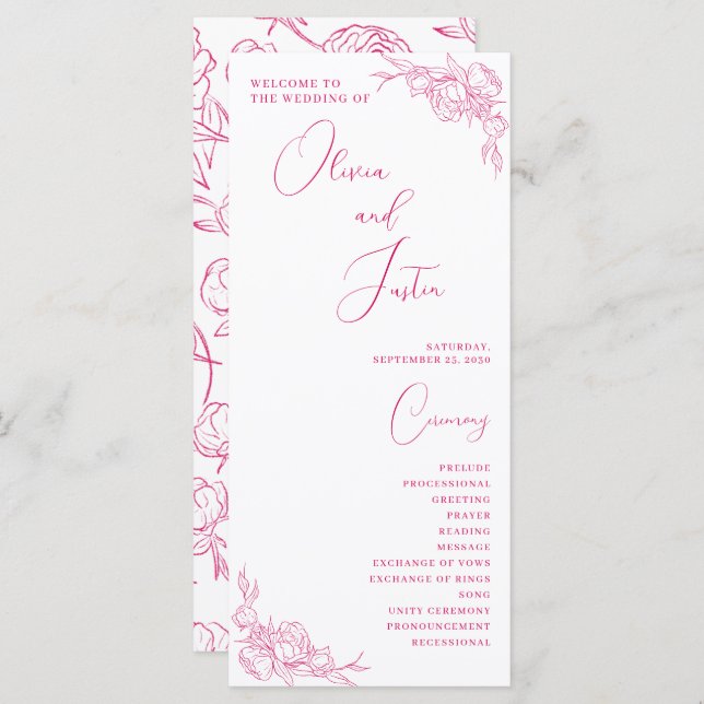 Peony Elegance Wedding Program (Front/Back)