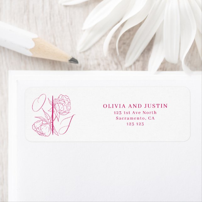 Peony Elegance Wedding Return Address Label (Insitu)