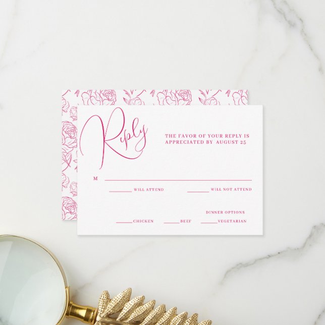 Peony Elegance Wedding RSVP Card (Front/Back In Situ)