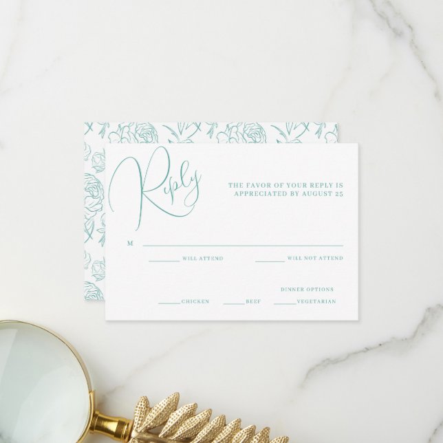 Peony Elegance Wedding RSVP Card (Front/Back In Situ)