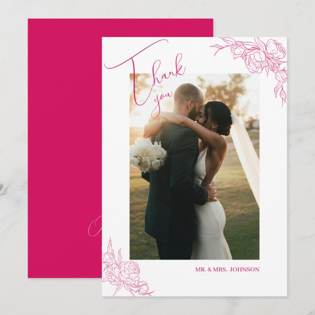 Peony Elegance Wedding Thank You Card (Front/Back)