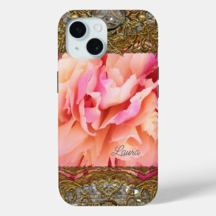 Peony Elegant Fluff Monogram iPhone 15 Case