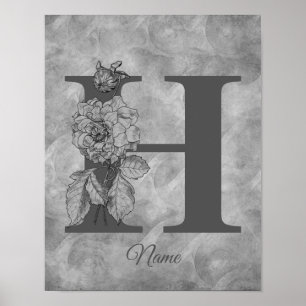 Peony Elegant Monogram Initial H Personalised Poster