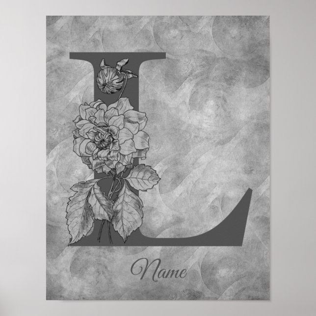 Peony Elegant Monogram Initial L Personalised Poster (Front)