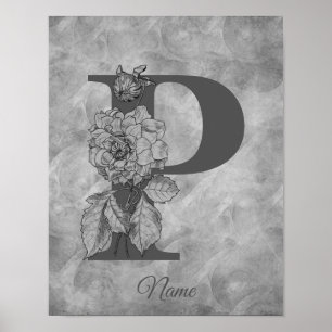Peony Elegant Monogram Initial P Personalised Poster