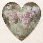 ** Peony Floral AR23 Heart Love Vintage Victorian Paper Coaster<br><div class="desc">Romantic Heart shaped paper coaster for Weddings , Valentine Day and any demonstration of LOVE. Energetically Enhanced Elegant Floral Watercolor Painting Artistic Unique Creative Modern and Romantic Vintage Victorian Abstract Old looking Stretched Canvas Print of Pink Peonies Floral Garden Still Life ... in a Vase. Included is gold Antique Handwritten...</div>