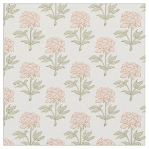 Peony Floral Block Print Vintage Cottage Soft Pink Fabric