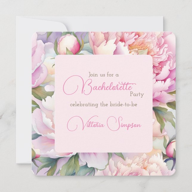 Peony Floral Blush Bachelorette Party Invitation (Front)