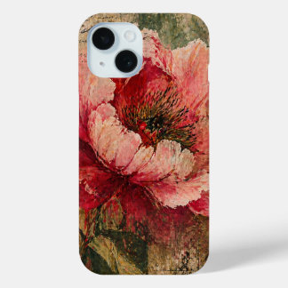 Peony Floral Botanical Script Vintage Script Pink iPhone 15 Case