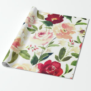 Peony floral Burgundy Pattern Antique Weddings Wrapping Paper