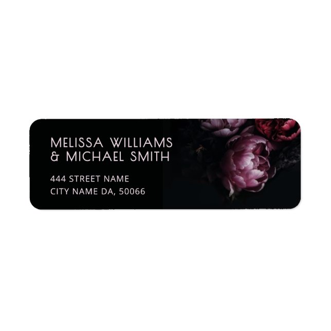 Peony Floral Dark Moody  Return Address Label (Front)