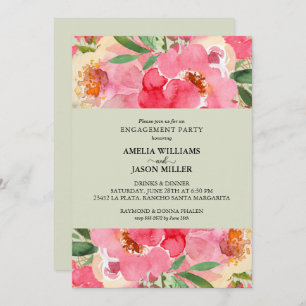 Peony Floral Engagement Party Invitation