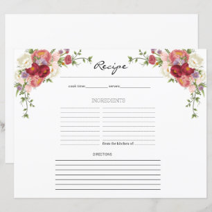 Peony Floral Flower Kitchen Recipe Sheet