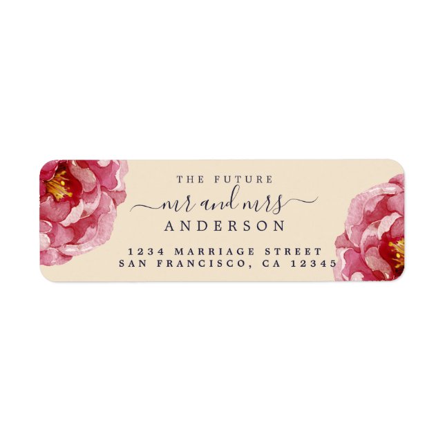 Peony Floral Future Mr Mrs Wedding Return Address Label (Front)