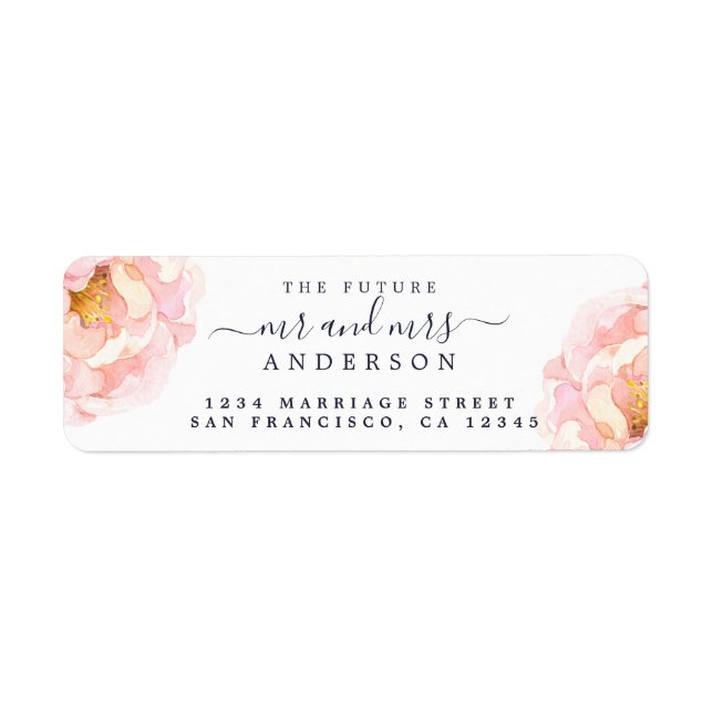 Peony Floral Future Mr Mrs Wedding Return Address Label (Front)