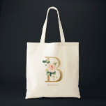 Peony Floral Letter B Gold Monogram Bridesmaid Tote Bag<br><div class="desc">Floral letter B monogram tote bag features watercolor floral bouquet of white and blush pink peonies and roses, greenery accent and faux gold foil letter. This letter B floral bridesmaid monogram tote bag is perfect for weddings, showers, birthdays and so much more. Personalize by adding names or a short phrase....</div>