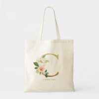 Peony Floral Letter C Gold Monogram Bridesmaid