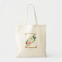 Peony Floral Letter Z Gold Monogram Bridesmaid