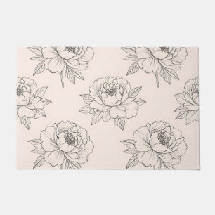 Peony Floral Line Art Pattern Soft Doormat