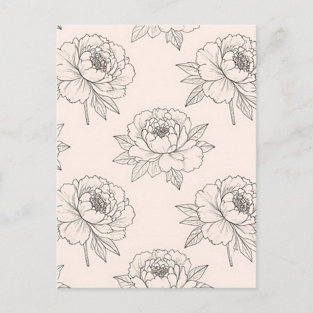 Peony Floral Line Art Pattern Soft Postcard (Front)