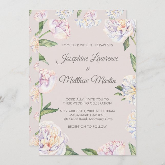 Peony Floral Mauve Wedding Invitations (Front/Back)
