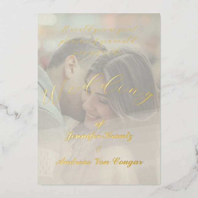 Peony Floral Photo Wedding  Foil Invitation (Front)