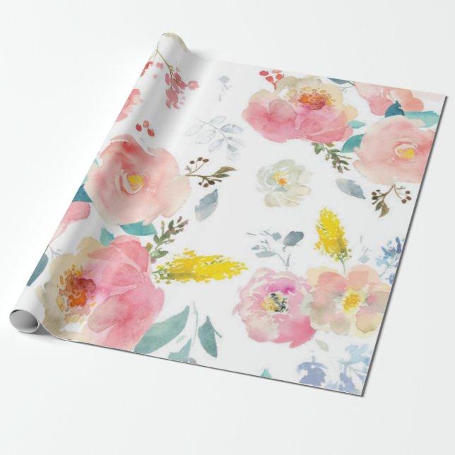 Peony floral Pink Pattern Antique Weddings Wrapping Paper (Unrolled)