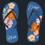 Peony Floral Something Blue Wedding Flip Flops<br><div class="desc">This personalised and elegant pair of flip flops features retro aesthetic pattern of beautiful peony flowers on the blue background. They are a memorable gift for wedding party members: bride, bridesmaids, mother of the bride, maid of honour... They will add a stylish dose of glam to your wedding day, bachelorette party, or other...</div>