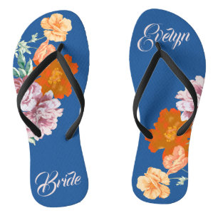 Peony Floral Something Blue Wedding Flip Flops