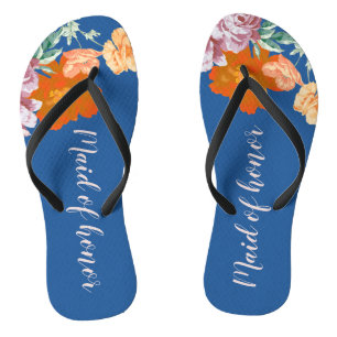 Peony Floral Something Blue Wedding Maid of Honour Thongs