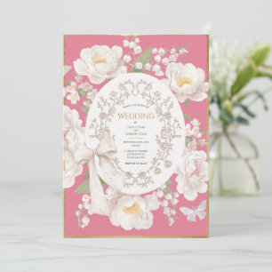 Peony Floral Vintage Elegant Mauve Pink Wedding Invitation
