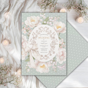 Peony Floral Vintage Elegant Sage Wedding Invitation