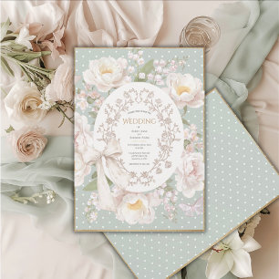 Peony Floral Vintage Elegant Sage Wedding Invitation