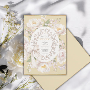 Peony Floral Vintage Elegant Yellow Wedding Invitation